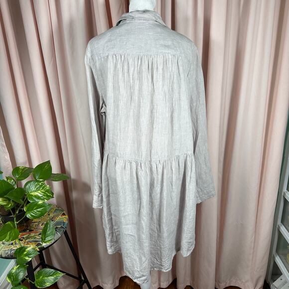 Beacon Cove Linen Tunic Dress Large Gray Long Sleeve Button Front Cottagecore - Picture 2 of 10